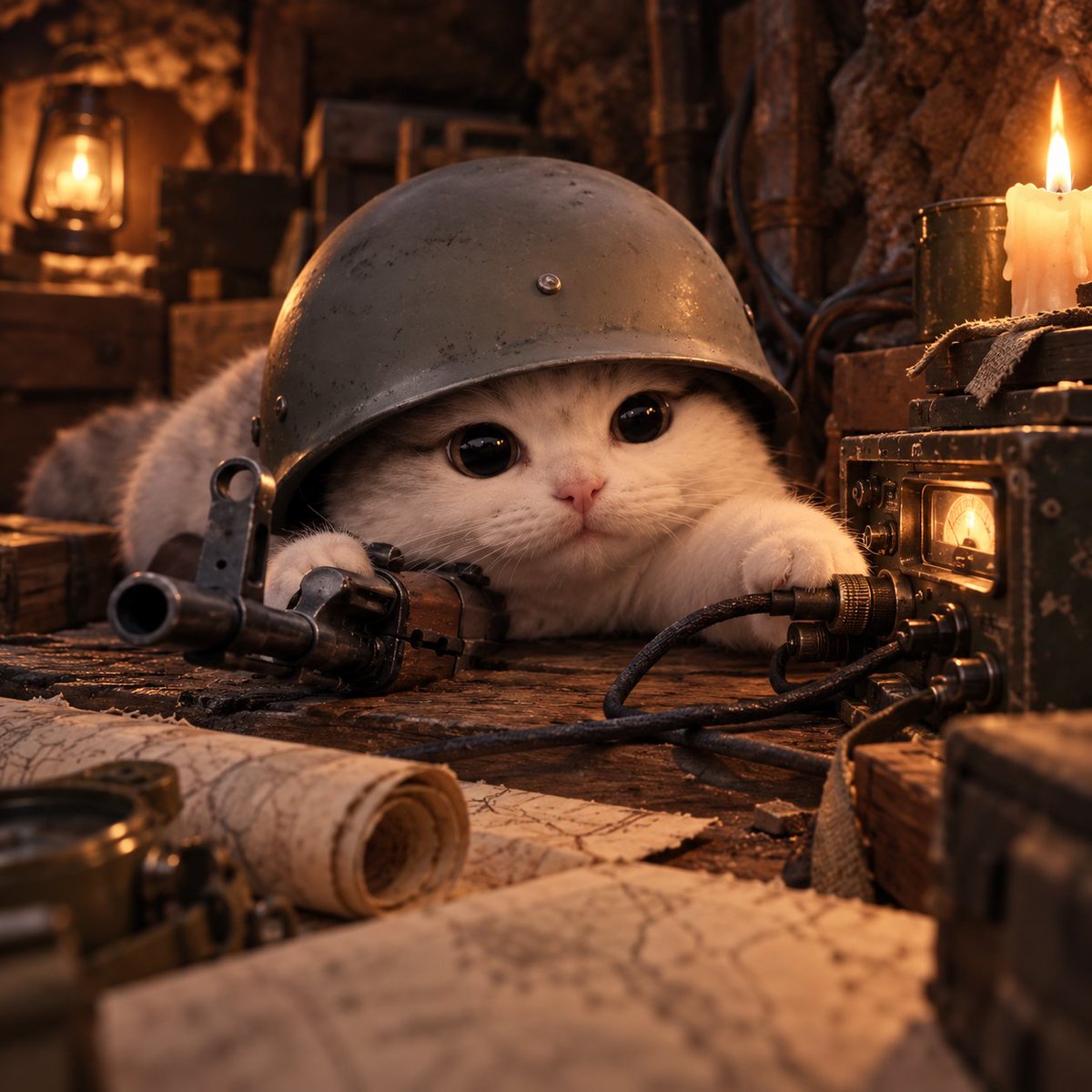 Trenchcat at a warm field radio station